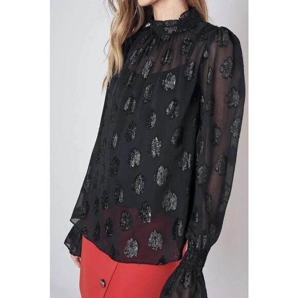 Do + Be Mock Neck Woven Blouse Black Size S - Picture 1 of 8